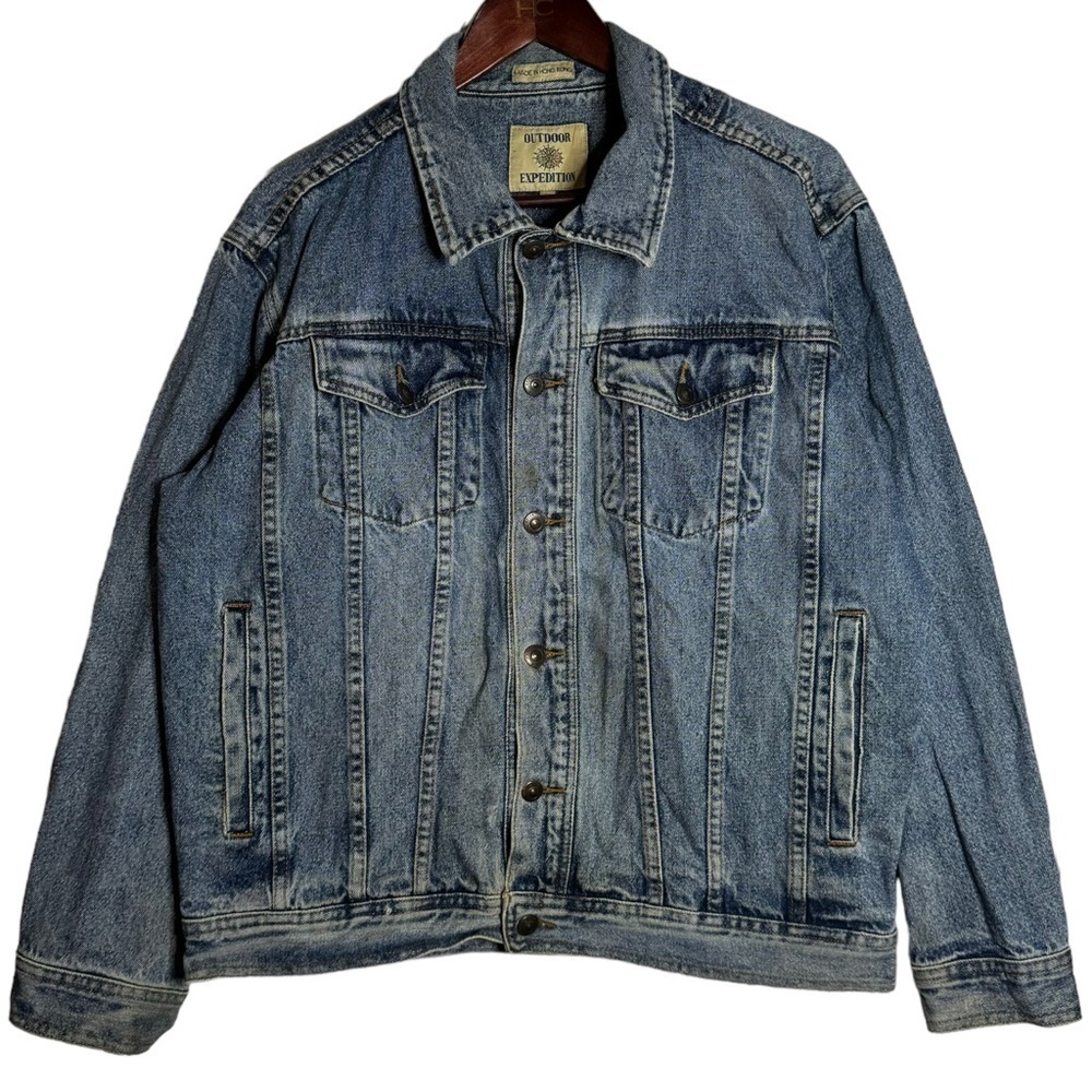Outdoor Expedition Jean Denim Trucker Jacket Dark Blue Stone Wash Vintage Medium